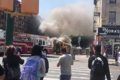 School bus goes up in flames on 60th Street
