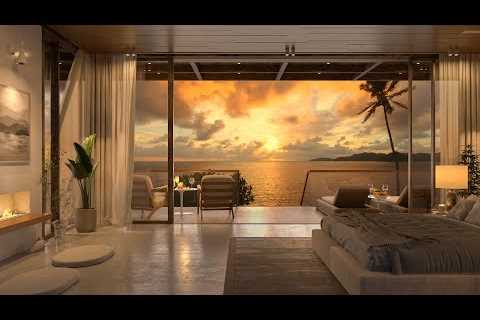Bedroom Luxury Ambience Sunset on the Beach - 4k Smooth Piano Jazz Music to Relax, Study, Work