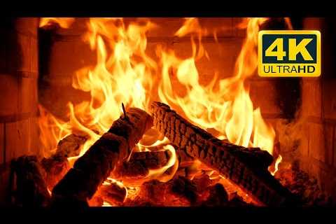 Fireplace at Night 4K 🔥 Cozy Fireplace (12 HOURS). Fireplace video with Burning Logs & Fire..