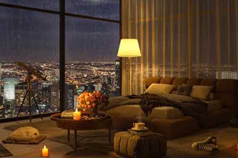 4k Smooth Jazz Music for Work, Chill & Sleep - A Rainy Day on Window at Cozy Apartment Luxury
