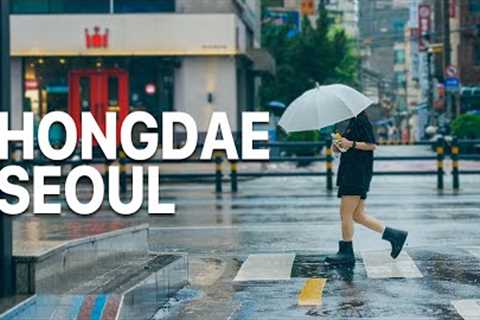 It''s raining on Hongdae Street Seoul | Walking Tour | Rain Ambience Sounds 4K HDR