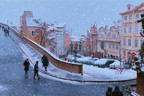 PRAGUE SNOW WALK ☃️ Walking in Heavy Snowfall 4K - Charming Winter Ambience - Czech Tour HDR ASMR
