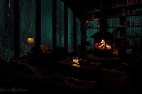 Relaxing Rain to Sleep - Sounds of Rain and Crackling Fire in Cozy Cabin at midnight helps to Sleep