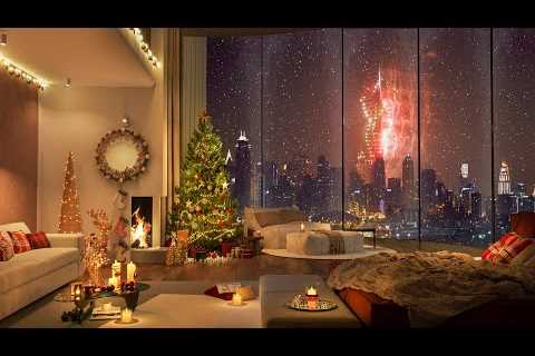 4K Bedroom Luxury Cozy Christmas Night with Relaxing Jazz Music🎄Snowflakes Fall Outside the..