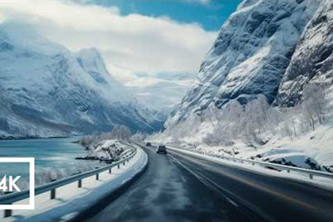 Relaxing 4K Snowy Drive in Norway | Geirangerfjord, Driving Sounds for Sleep and Study ASMR