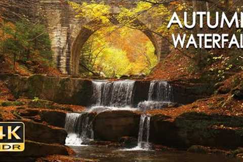 4K HDR Autumn Waterfall - Stream Sounds - Flowing Water - Forest River - White Noise - Sleep/ Relax