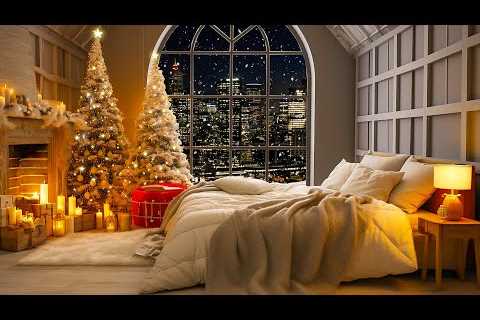 Christmas Jazz 2024 in Cozy Bedroom Ambience 🎄 Snowfall ❄ Soft Background Music for Deep Sleep