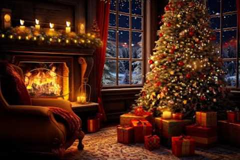 Enchanting Christmas Cabin: Snowfall, Christmas tree, and Fireplace Glow - Winter Ambience