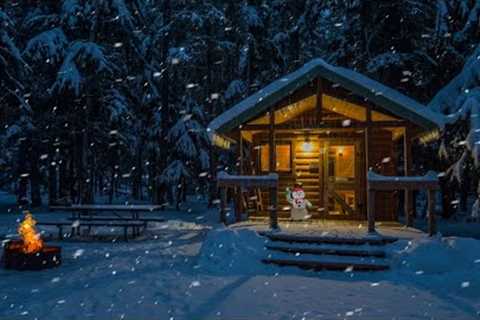 Overnight Winter Snowstorm In Cozy Log Cabin | Winter Wonderland