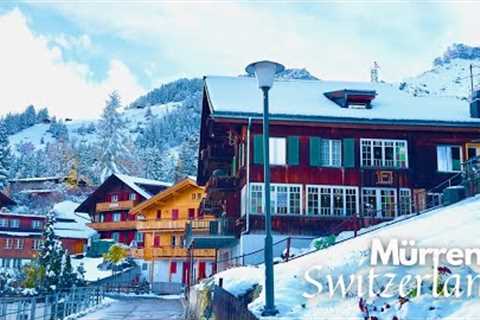 First Snowfall in Mürren Switzerland🇨🇭Swiss Mountain Village Walking Tour _ Lauterbrunnen