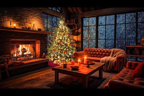 Wooden cabin winter wonderland | Heavy snowfall, fireplace sounds for sleeping | Christmas coming