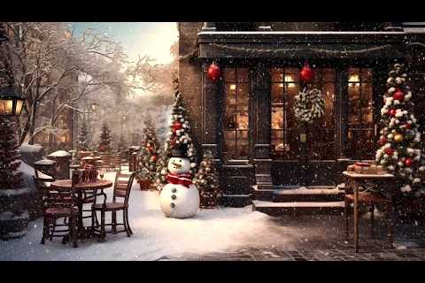 Snow Falling in Cozy Porch Coffee Shop Ambience with Sweet Jazz Music (Winter & Blizzard) 24/7